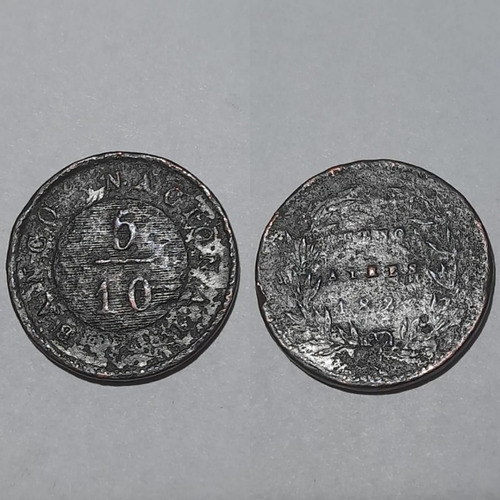 Moneda Buenos Ayres 5/10 Real 1827