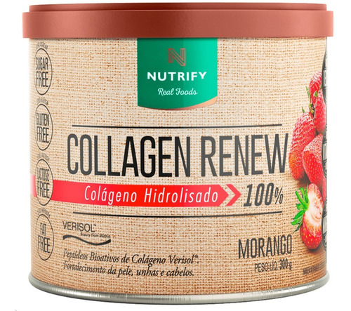 Suplemento Em Pó Nutrify Collagen Renew Colágeno - Sabor: Morango Em Pote De 300ml