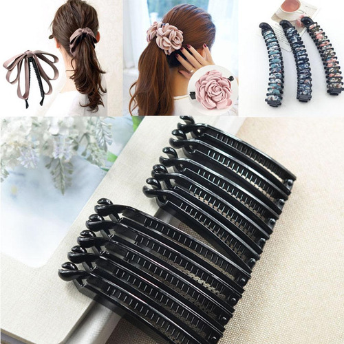 10 × Negro Curved Ponytail Holder Maker Non