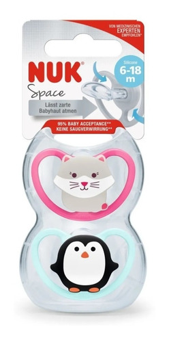 Set 2 Chupetes Bebe Space Nuk 6-18m C/est.animalitos