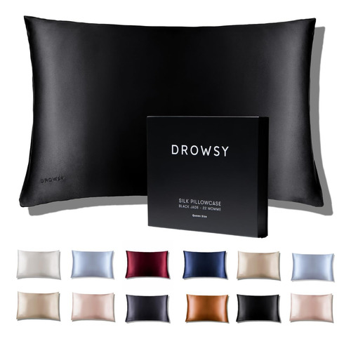 Funda De Almohada De Seda Drowsy - 100% Seda -negro Jade