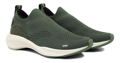 Tênis Usaflex Slip On Tricot Verde Musgo  Modelo Ag4502