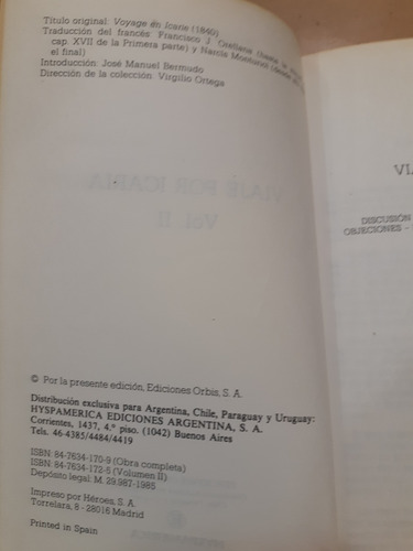 Viaje Por Icaria Volumen 2. Etienne Cabet. Hyspamerica (Usado)