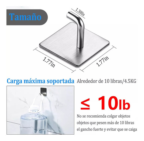 6 Ganchos Adhesivos De Acero Inoxidable Para Baño O Cocina
