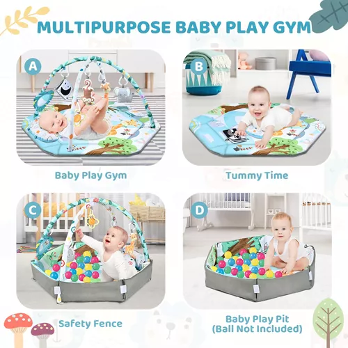 Tapete de juego para gimnasio para bebé, centro de actividades para bebés  con 9 juguetes desmontables para el escenario, habilidades motoras y
