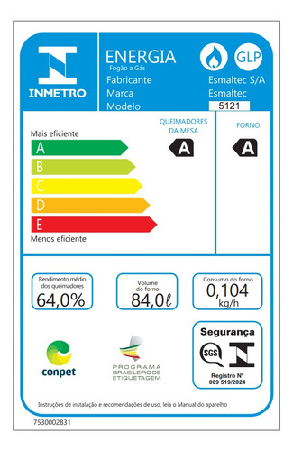 Fogão a Gás Mesa Inox Super Chama Forno 84L Limpa Fácil e Acendimento Automático IDEAL Super F5IAB Cor Branco 5 bocas 127/220V