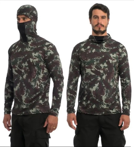 Camisa Verde Camuflada Egg Touca Ninja Antiuv Rápida Secagem