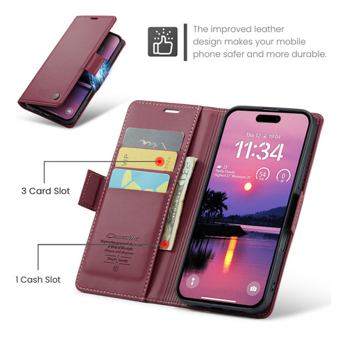Funda Para Teléfono Samsung S25 Ultra Series, Color Vino, Ranura Para Tarjetas, Funda Tipo Cartera