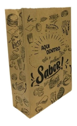 Saco Valbem Embalagem Papel Kraft Delivery Lanche Estampa Melhor Sabor Médio 100 Un