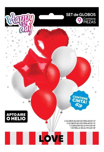 Set De Globos Love Rojo Y Blanco 9 Piezas Ramillete