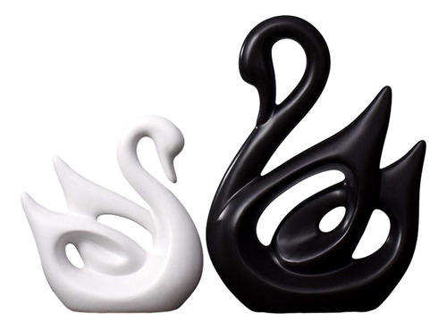 Cisnes De Cerámica Para Parejas En Blanco Y Negro, Figurita