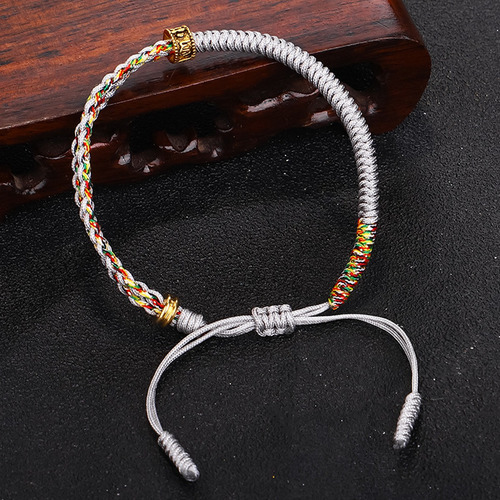 Pulsera Tibetana Mantra De Cuentas Protección Hilo Ajustable Gris 16 Cm 8 Cm