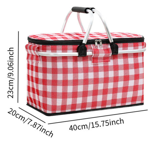 Picnic Basket With Zipper Closure Grocery Shopping Bag Red