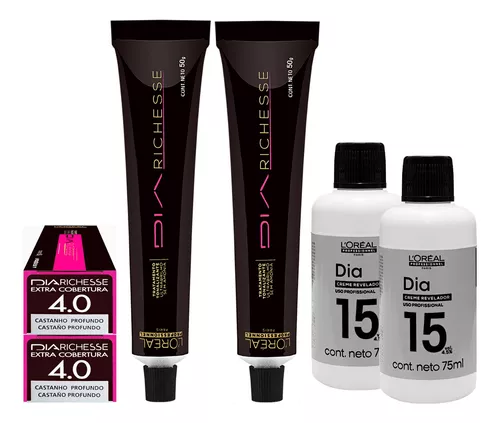 Loreal Kit Dia Richesse c/2 Tonalizantes 5.0 Castanho Claro Profundo 50g +  2 Rev. 15v