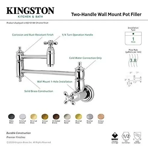Kingston Brass Ks3101ax Pot Filler, Cruz Del Metal De La Man