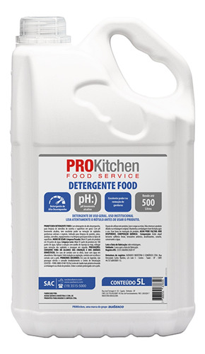 Imagem 1 de 4 de Detergente Food Cozinha Profissional Prokitchen 5l Audax