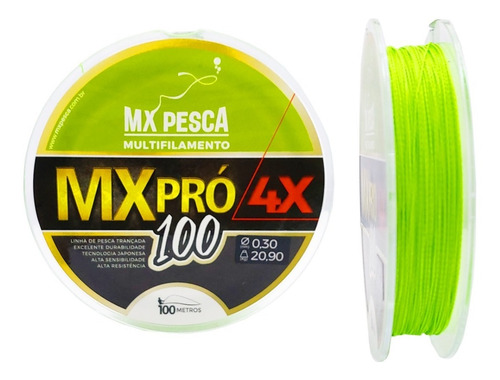 Linha Multifilamento 0,30mm Mxpro 4x Verde L. Mx Pesca 100m