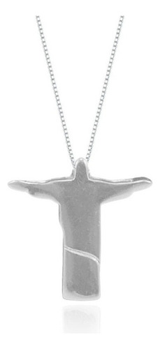 Colar Cristo Redentor Rio De Janeiro 45cm Em Prata 925 Cor Cinza