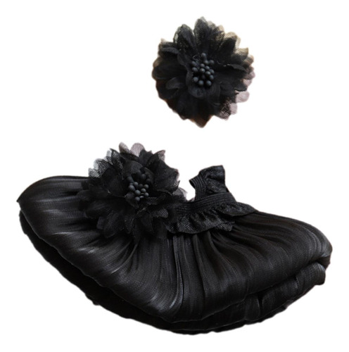 Vestido De Muñeca De Felpa Con Tocado, Ropa Flores Negras
