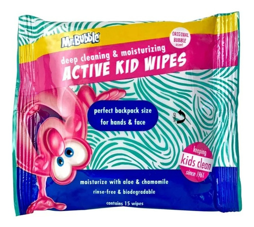 Toallitas Húmedas Niños Mr. Bubble Paquete Viaje 15 Pzs Imp 