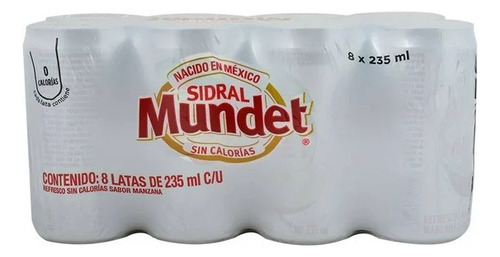 3 Pzas Refresco Sidral Mundet Sin Calorías Sabor Manzana 8 L