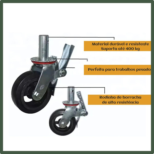 Kit 12 Rodinhas Giratórias Com Trava Freio Para Andaime Suporta Até 400kg Cada Rodízio Industrial luvinco