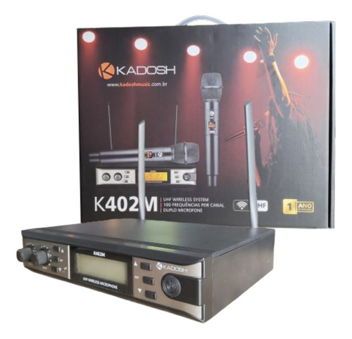 Microfone Kadosh Duplo Sem Fio Uhf Display Digital K-402m