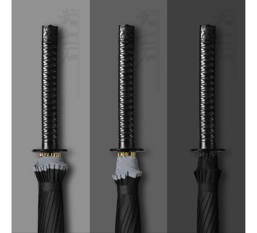 Sombrilla Katana Samurai Elegante Accesorio Sol Y Lluvia Color Negro Diseño de la tela Liso