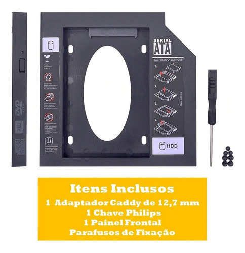 Adaptador Caddy 12,7mm Hd Ssd Sata Case Gaveta Dvd Notebook