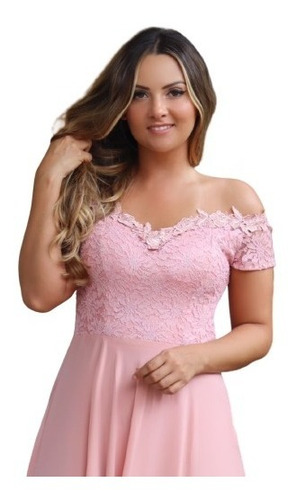 Vestido Madrinha Casamento Renda Chiffon Manguinha Simples