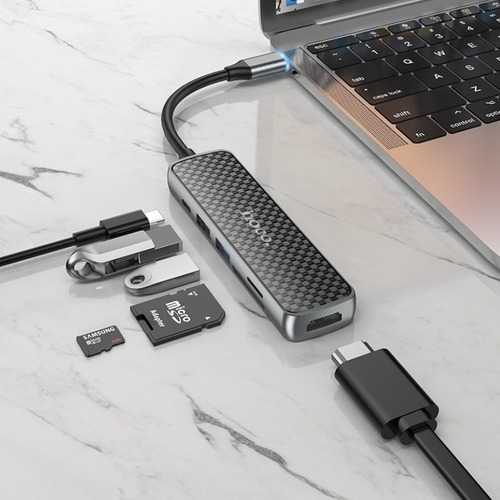 Hub Hoco Hb24 Multifunción 6 En 1 Usb-c 4k Carga Rápida