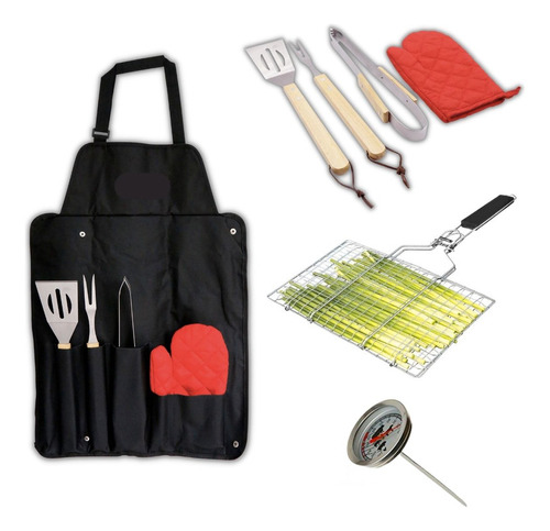 Set Bbq Con Delantal Kit Completo Para Asados Al Barril