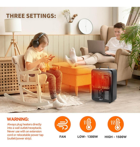 Calefactor Eléctrico Beyond Heat 1500w Con Termostato Negro