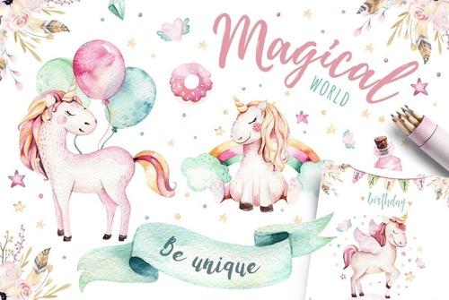 Cliparts Png Unicornios Magicos Acuarela Watercolor Pa39