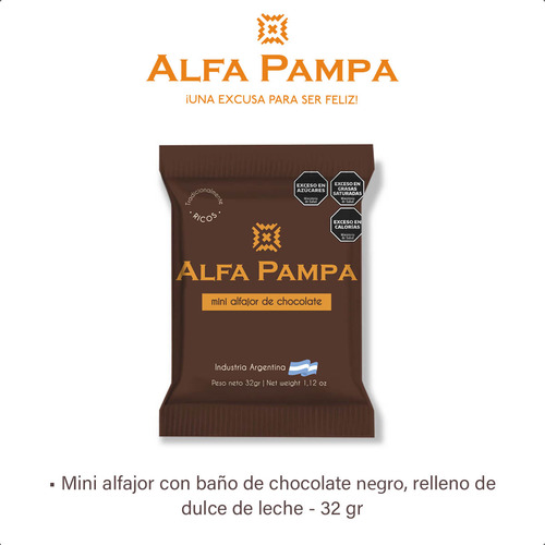 Mini Alfajor Alfa Pampa De Chocolate 36 Unidades 32 Gr Negro