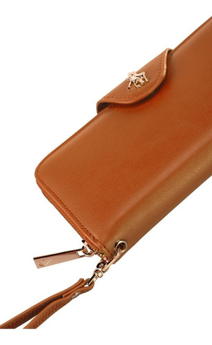 Cartera Hpc Polo Logo Solapa Color Marrón Diseño de la tela Liso