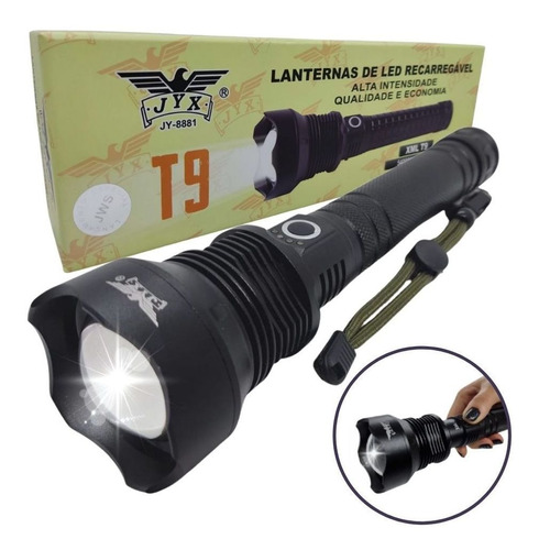 Lanterna Tatica Led T9 4 Janelas 2 Baterias C/ Usb Jy-8881 Cor da luz Branca