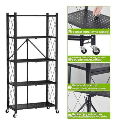Estante Plegable Con Ruedas Multiuso Almacén Acero 5 Niveles