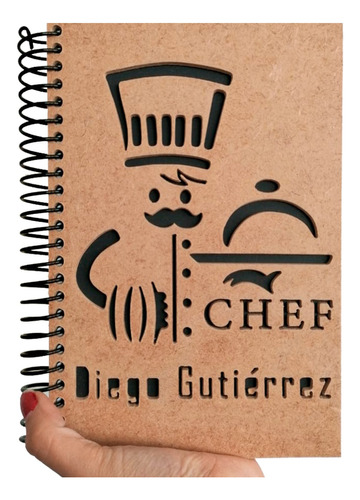 Libreta Tapa Personalizada Madera Chef Cocina Apuntes E51