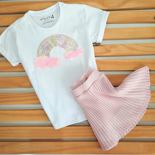 Camiseta Infantil Menina Arco-íris Rosa - Branca