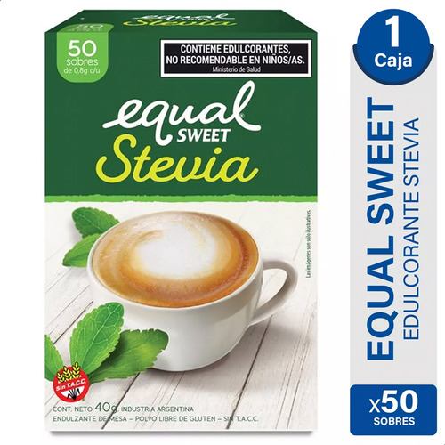 Edulcorante Stevia Equal Sweet Sobres Libre Gluten Sin Tacc