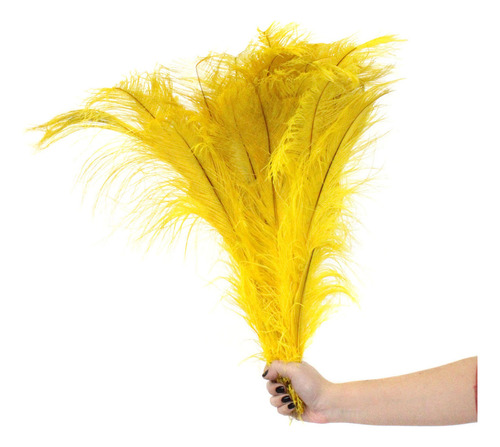 Penas De Avestruz Palito Ideal Artesanato Decor Plumas 100g Cor Amarelo Canário