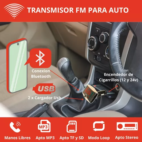 Cargador de coche carro con transmisor FM y Bluetooth para Telefonos Smart  Phone