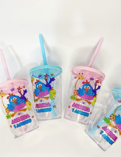 70 Copos Twister C/ Tampa E Canudo Personalizado Bob Esponja Transparente