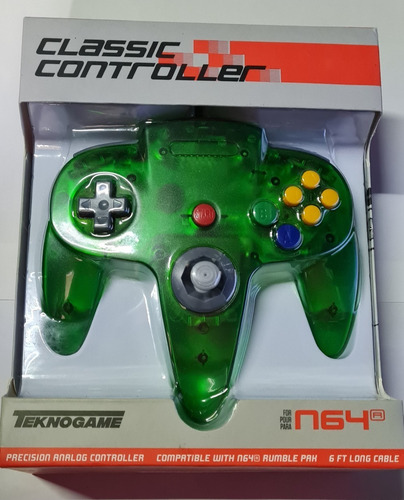 Control Para Nintendo 64/ N64 Teknogame 1.80m Maxima Calidad Color Verde Translúcido