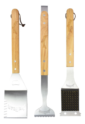 Set 3 Utensilios Para Asados Mango Madera Jim Beam