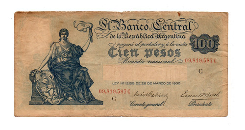 Billete 100 Pesos Moneda Nacional Progreso Bottero 1898