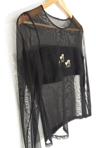 Imagen 3 de 9 de Blusa Negra Gasa Manga Larga Canadiense Talla S