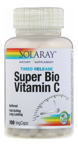 Vitamina C Solaray 1000 mg Super Bio de liberación prolongada, 100 cápsulas.