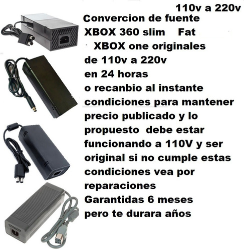 Fuente Xbox Convertí O Canjea  A 220v Tu Fuente Xbox De 110v